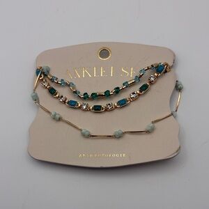 Anthropologie Turquoise and Gold Beaded Anklet Trio